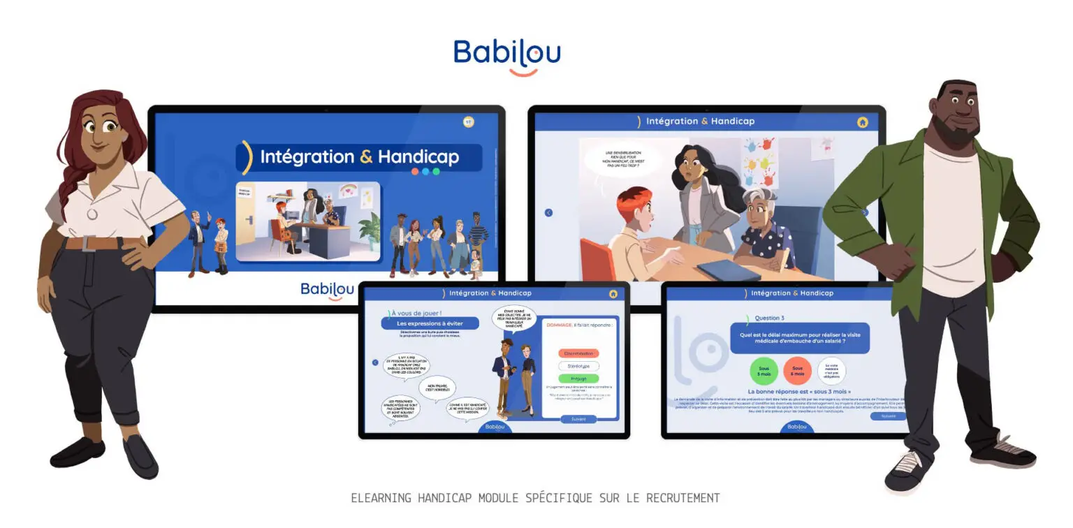 Babilou, un elearning de sensibilisation au handicap des personnels des crèches. 6 modules sonorisés et accessibles contenant vidéo, quiz et jeux. Image 1