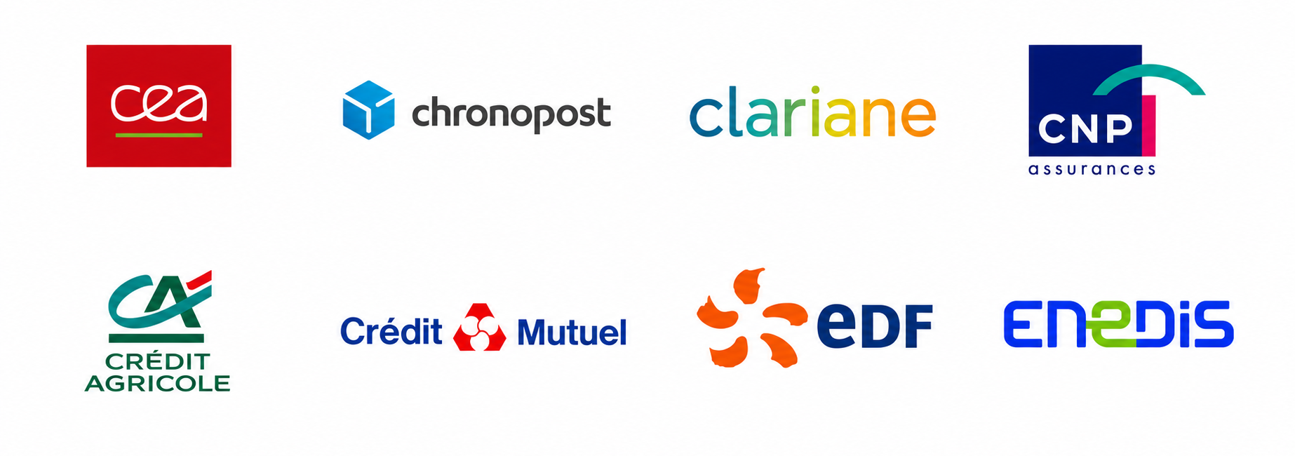 logos clients corporate fiction : CEA, Chronopost, CLARIANE, CNP Assurances, CREDIT AGRICOLE, CREDIT MUTUEL, EDF, ENEDIS